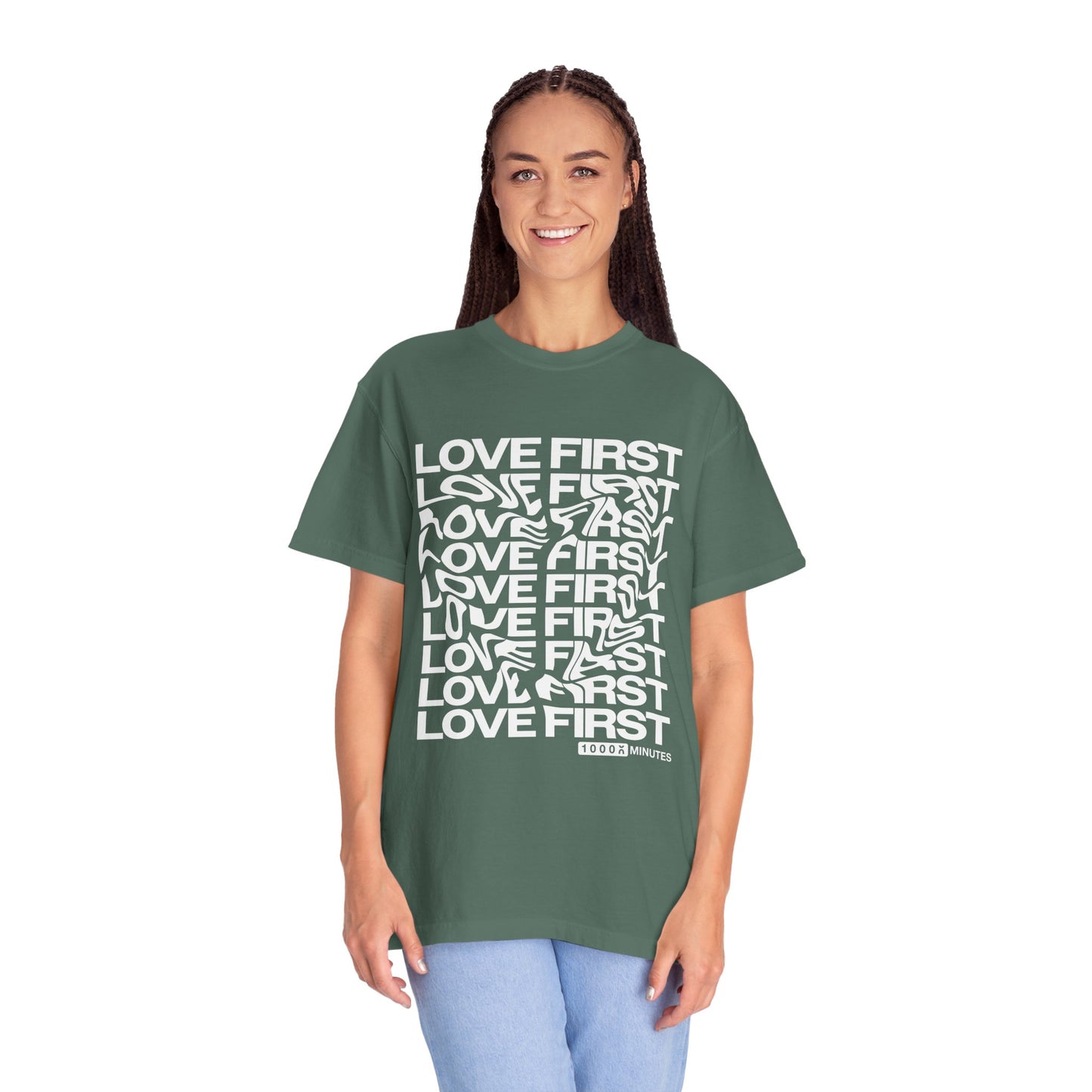 LOVE FIRST - Garment-Dyed Unisex T-Shirt, Vintage Style Tee, Casual Wear, Gift for Him/Her, Customizable Shirt