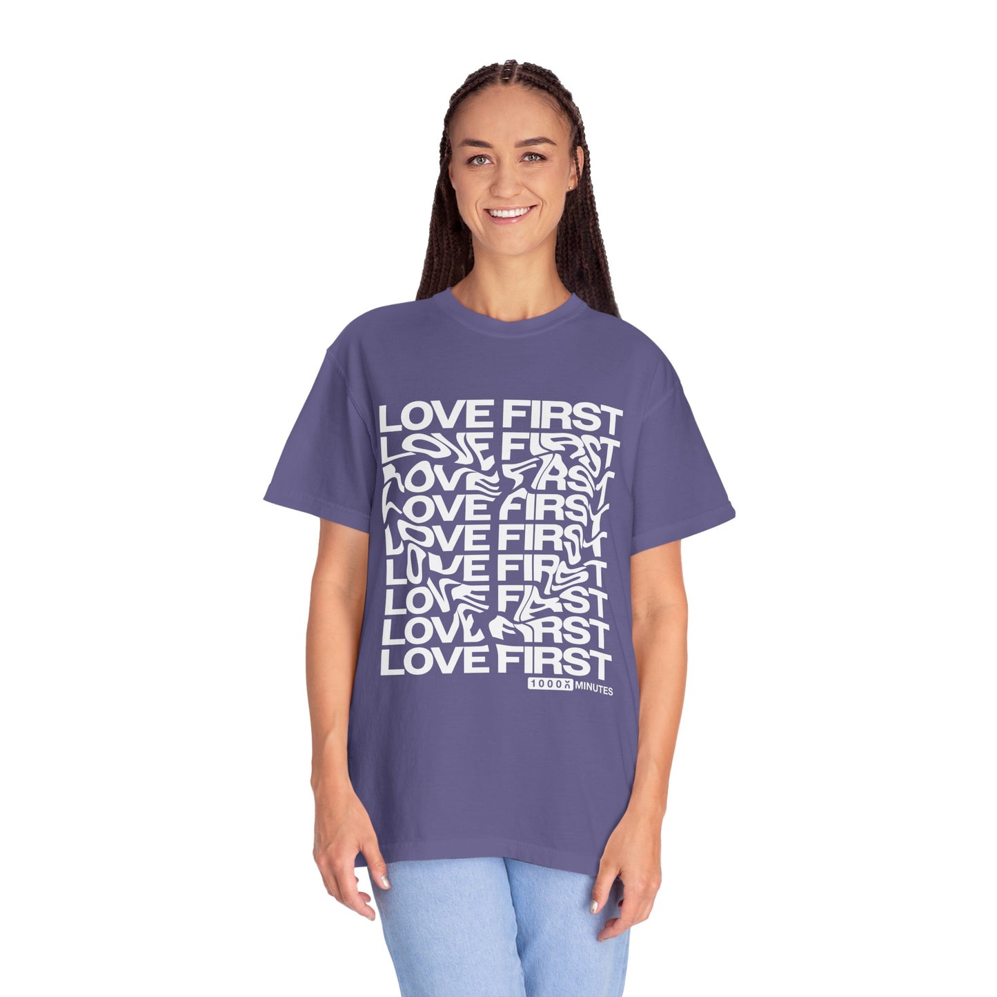 LOVE FIRST - Garment-Dyed Unisex T-Shirt, Vintage Style Tee, Casual Wear, Gift for Him/Her, Customizable Shirt