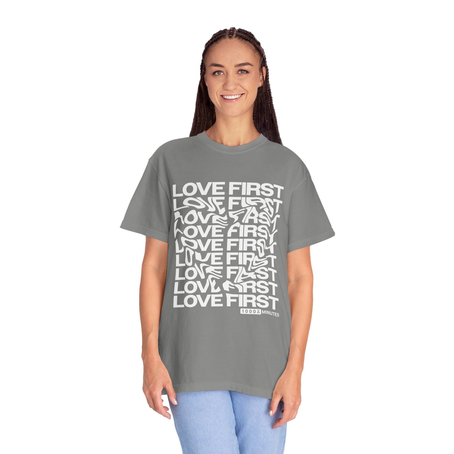 LOVE FIRST - Garment-Dyed Unisex T-Shirt, Vintage Style Tee, Casual Wear, Gift for Him/Her, Customizable Shirt