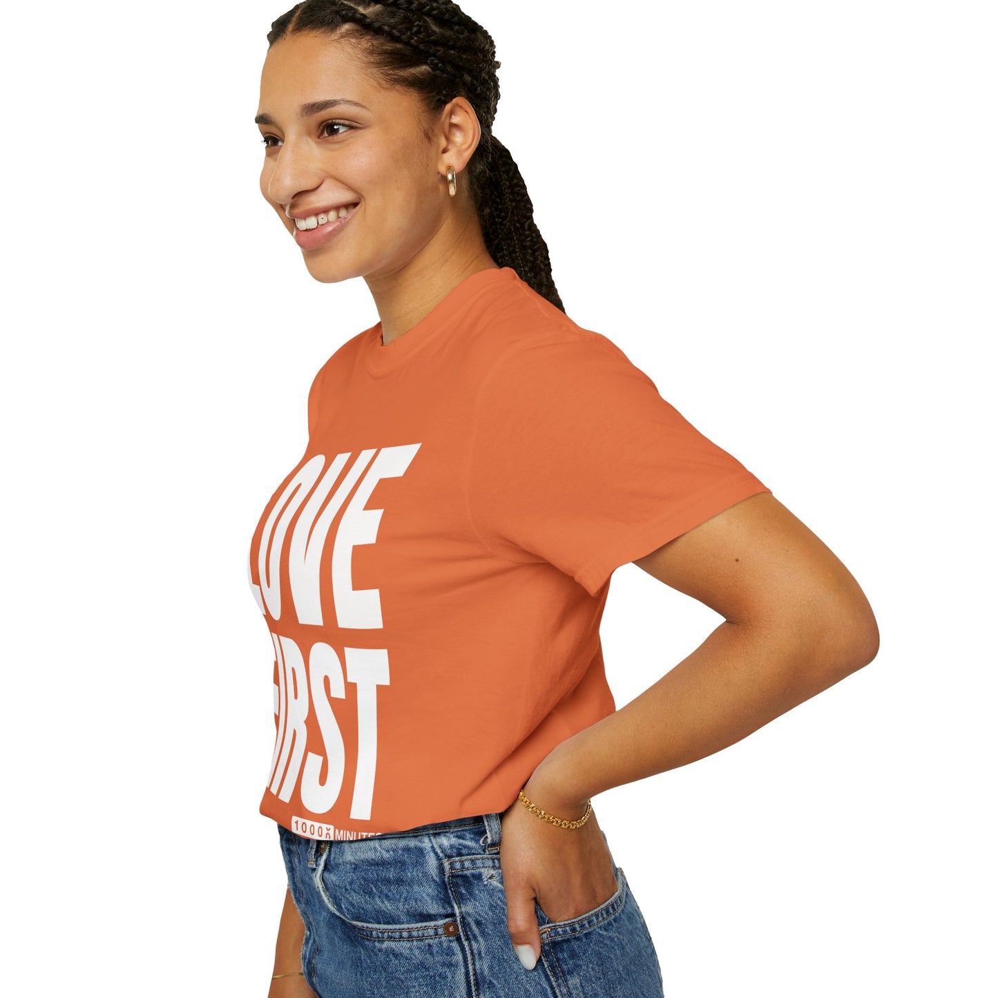 LOVE FIRST (block) - Vintage Garment-Dyed Unisex T-Shirt w/ mulitple color options