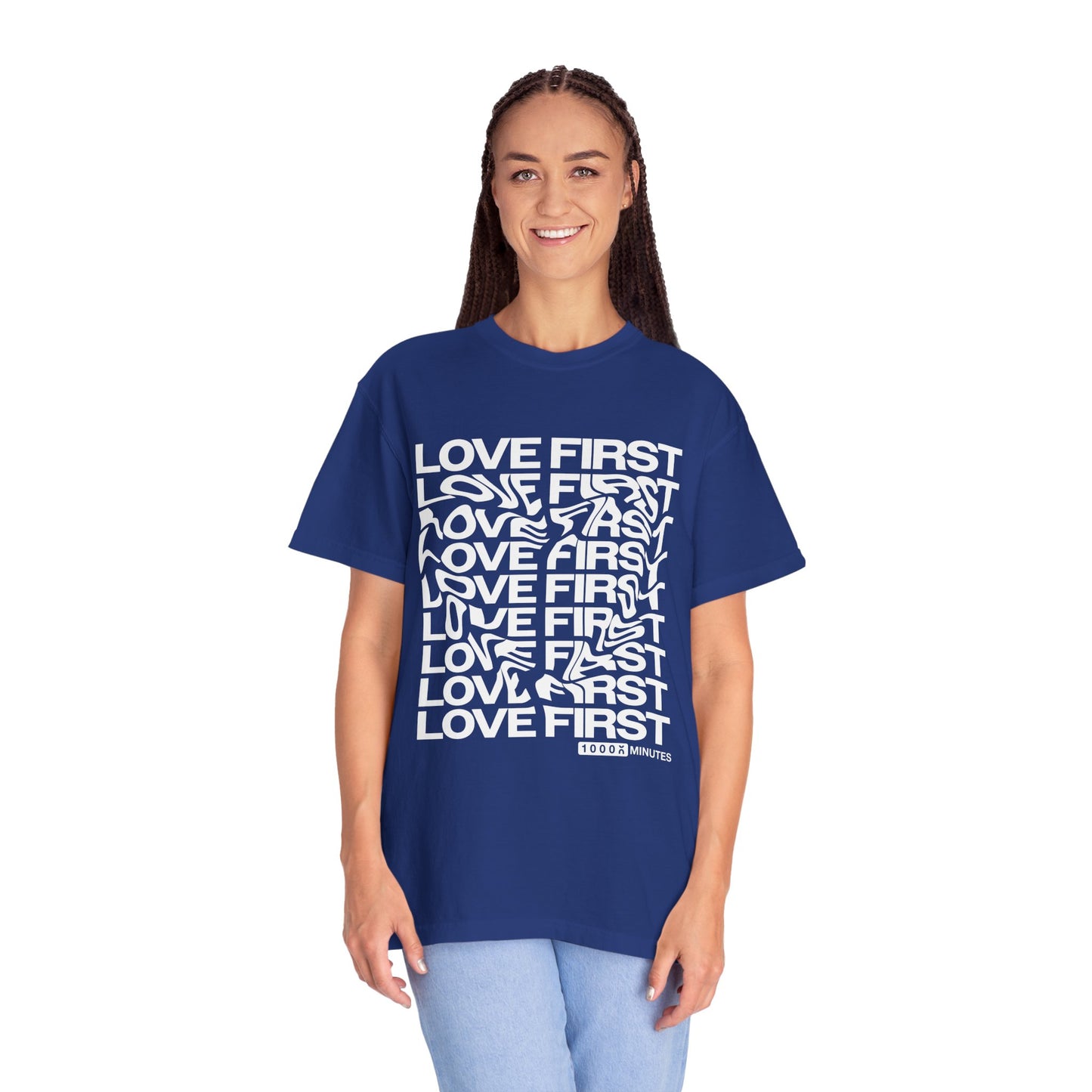 LOVE FIRST - Garment-Dyed Unisex T-Shirt, Vintage Style Tee, Casual Wear, Gift for Him/Her, Customizable Shirt