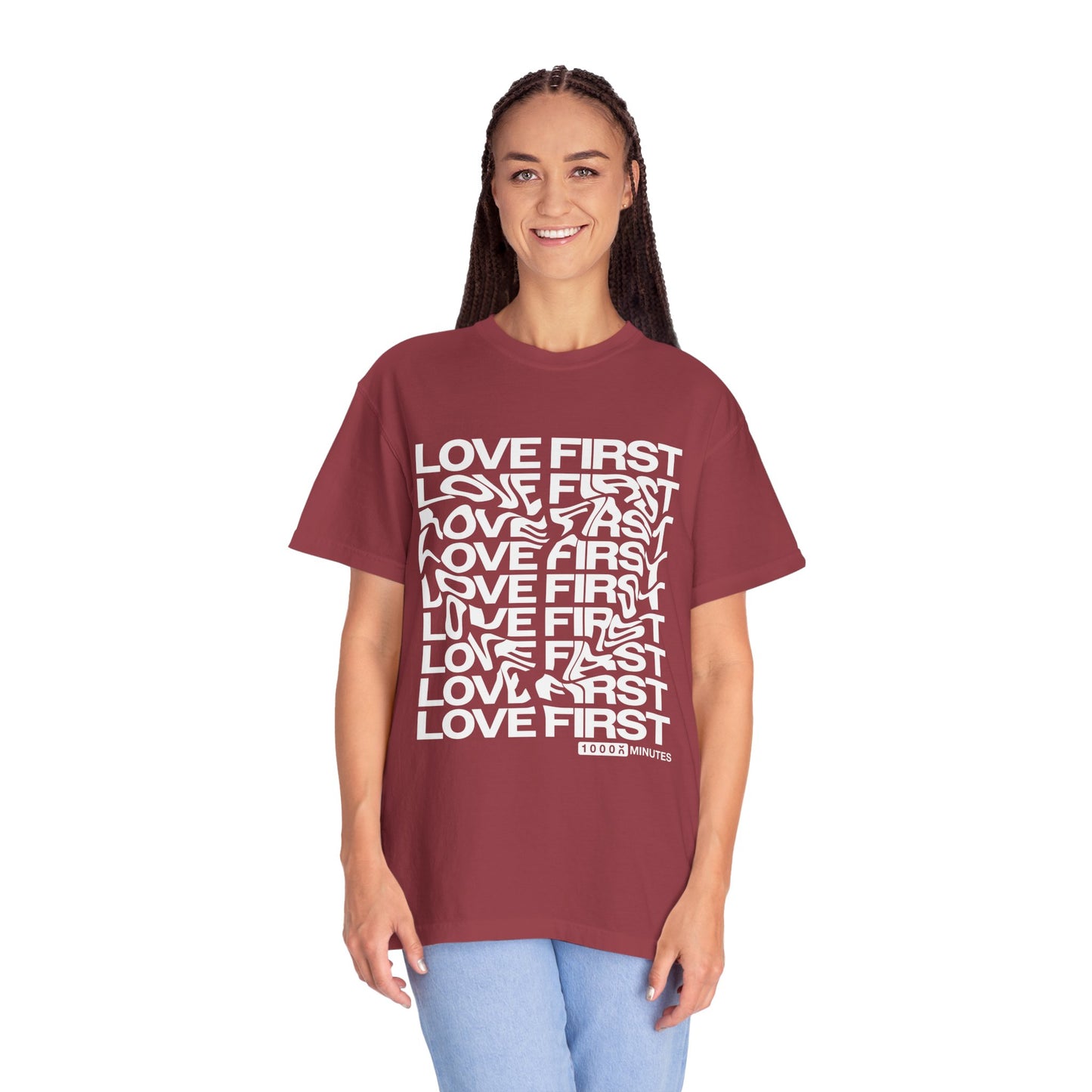 LOVE FIRST - Garment-Dyed Unisex T-Shirt, Vintage Style Tee, Casual Wear, Gift for Him/Her, Customizable Shirt