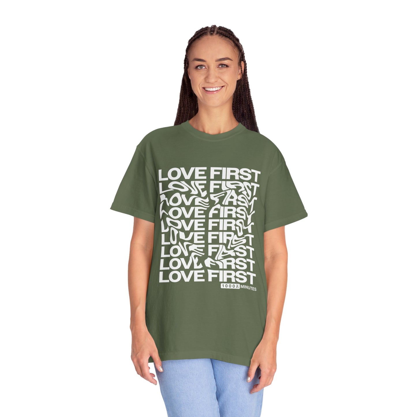 LOVE FIRST - Garment-Dyed Unisex T-Shirt, Vintage Style Tee, Casual Wear, Gift for Him/Her, Customizable Shirt