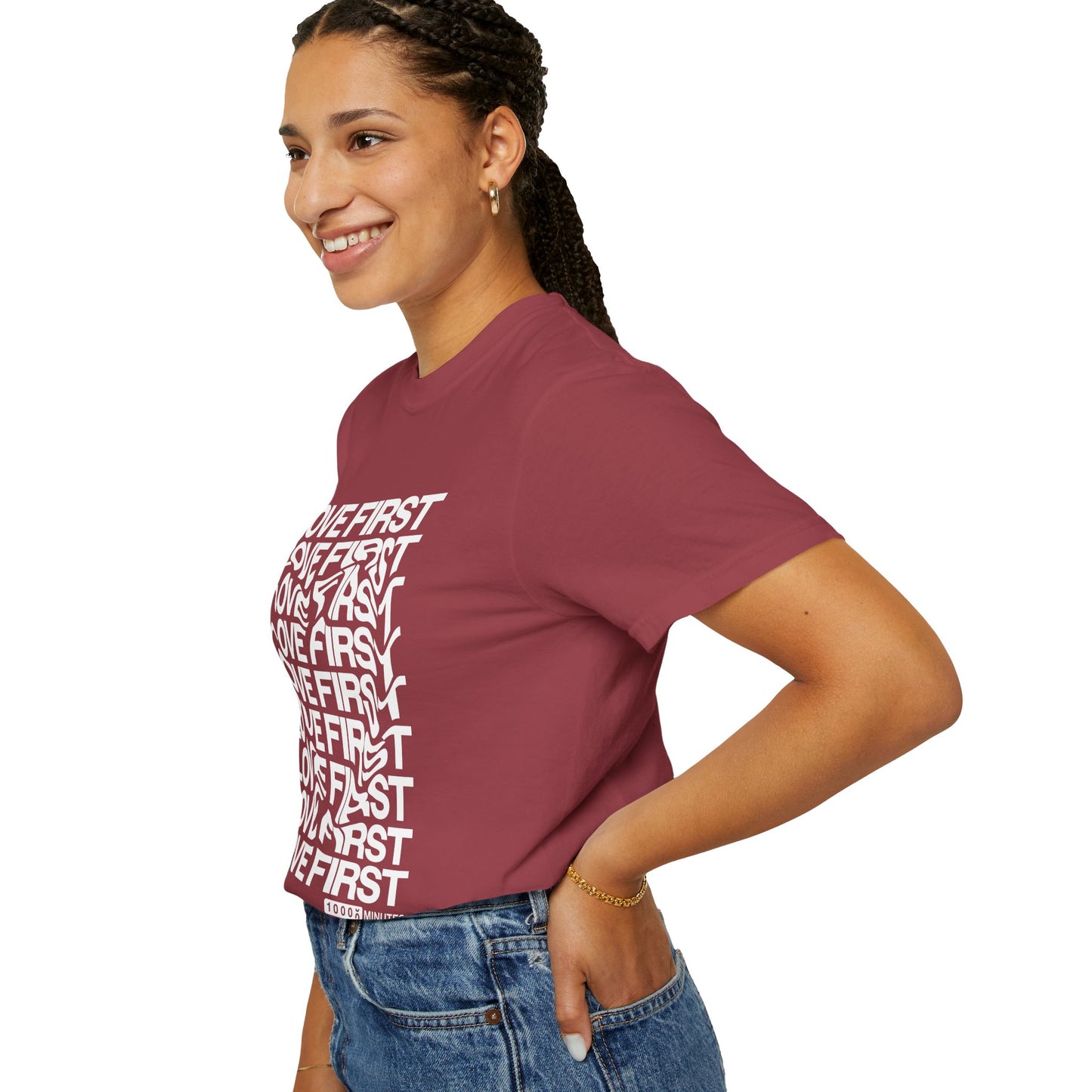 LOVE FIRST - Garment-Dyed Unisex T-Shirt, Vintage Style Tee, Casual Wear, Gift for Him/Her, Customizable Shirt