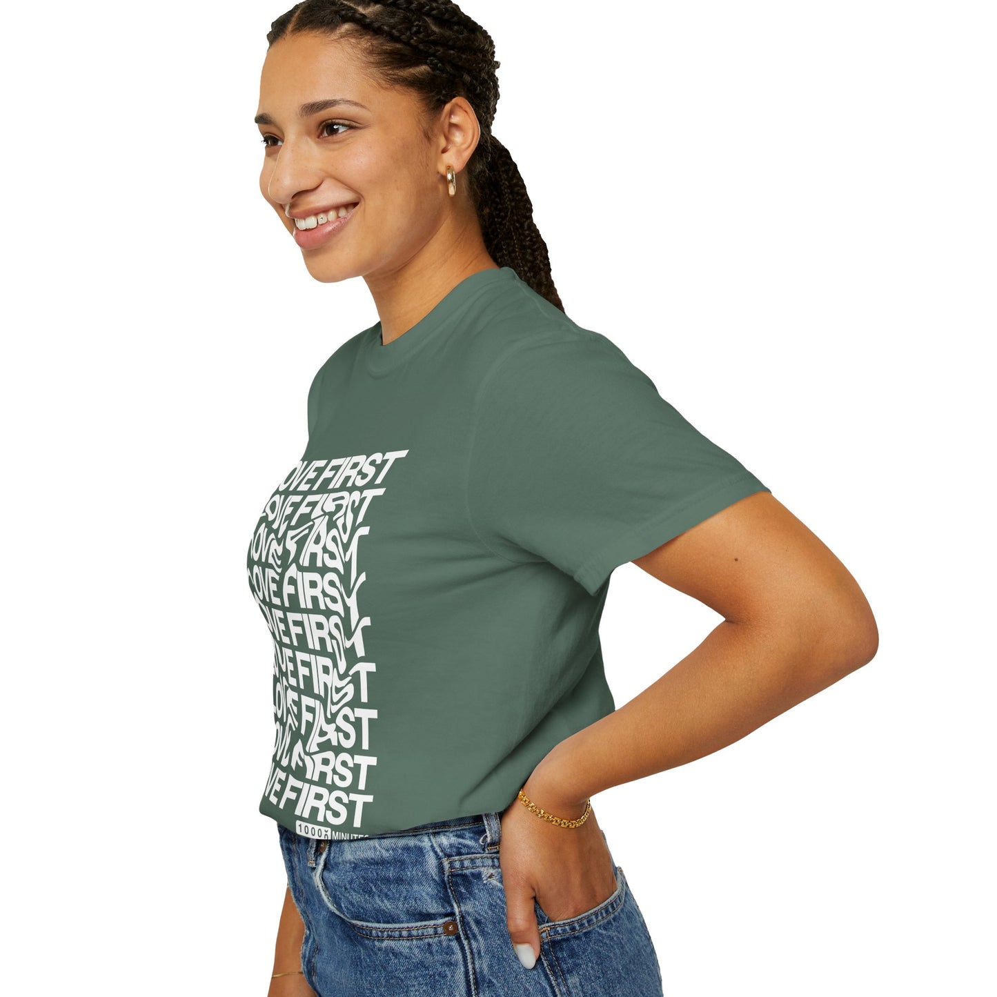 LOVE FIRST - Garment-Dyed Unisex T-Shirt, Vintage Style Tee, Casual Wear, Gift for Him/Her, Customizable Shirt