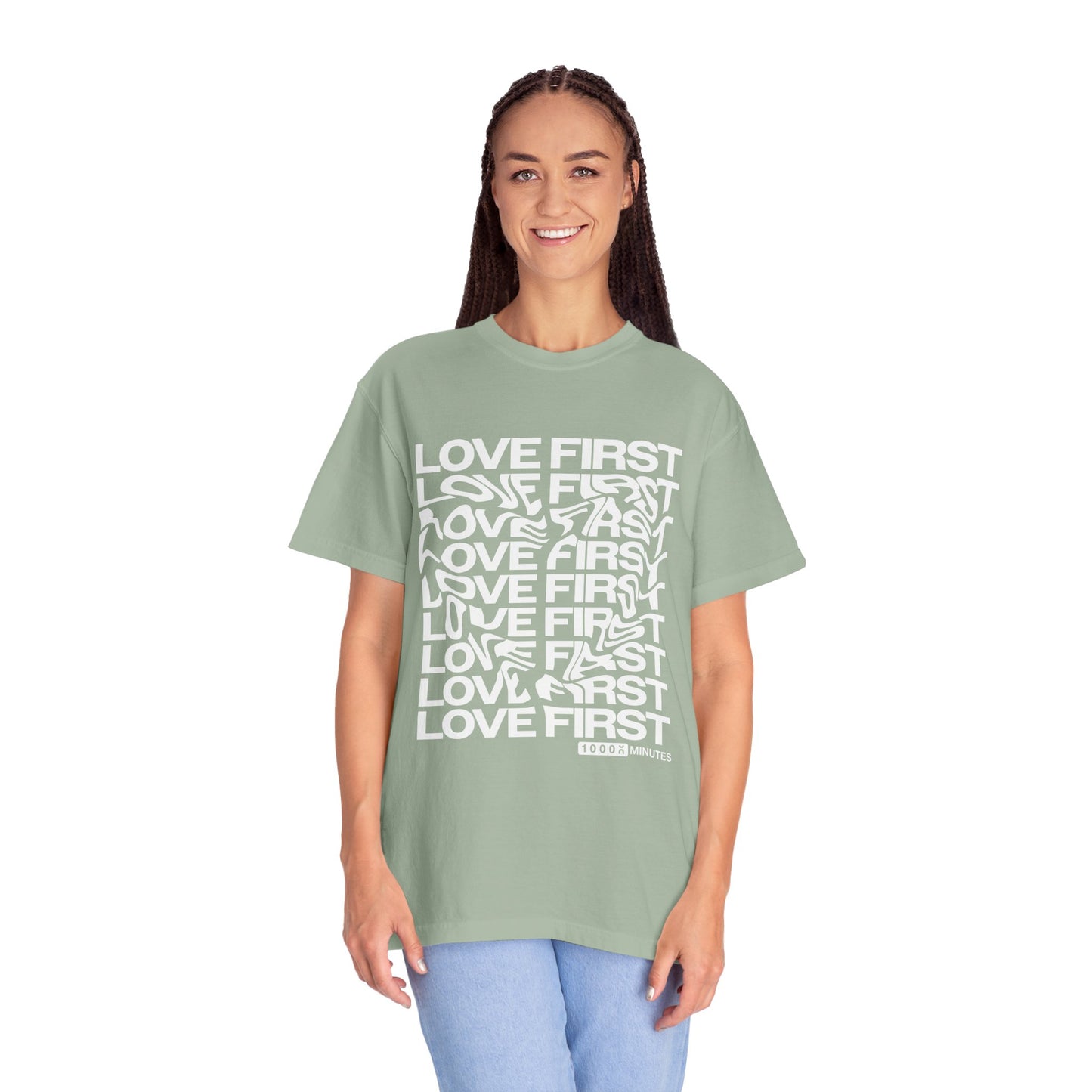 LOVE FIRST - Garment-Dyed Unisex T-Shirt, Vintage Style Tee, Casual Wear, Gift for Him/Her, Customizable Shirt