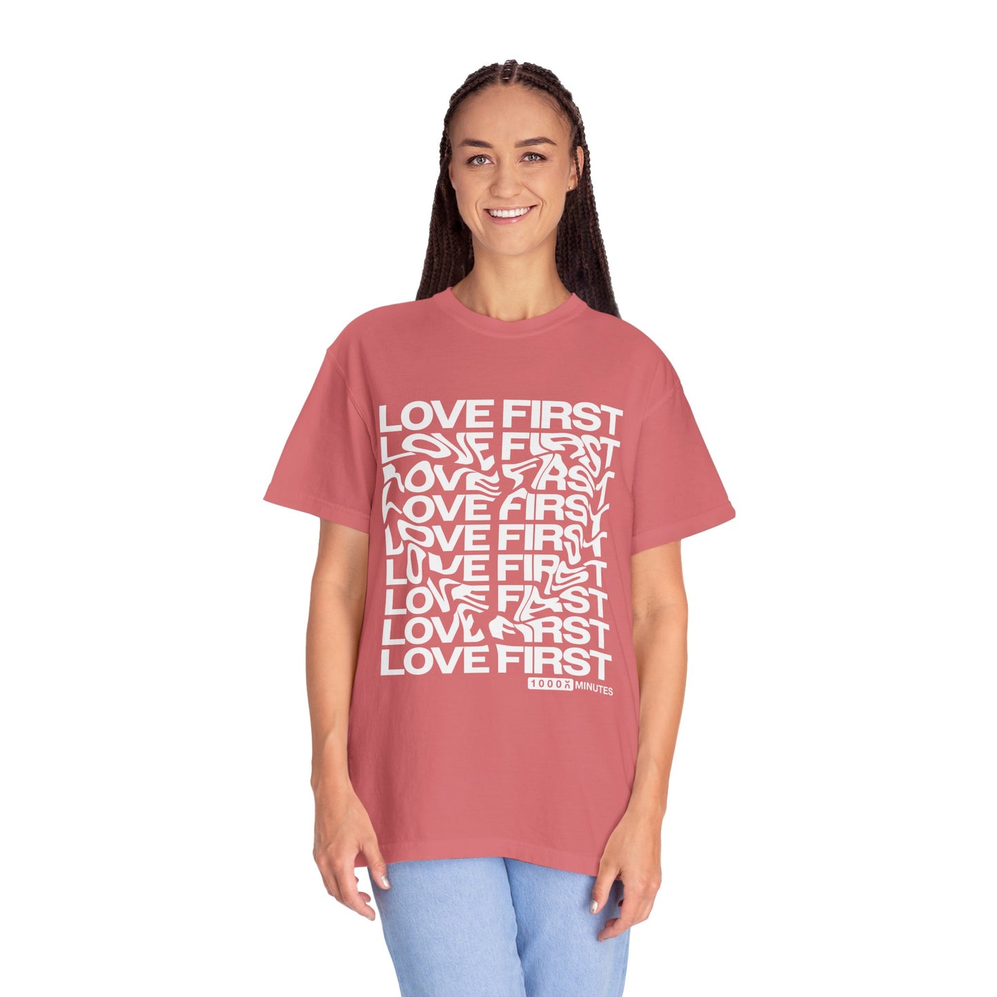 LOVE FIRST - Garment-Dyed Unisex T-Shirt, Vintage Style Tee, Casual Wear, Gift for Him/Her, Customizable Shirt