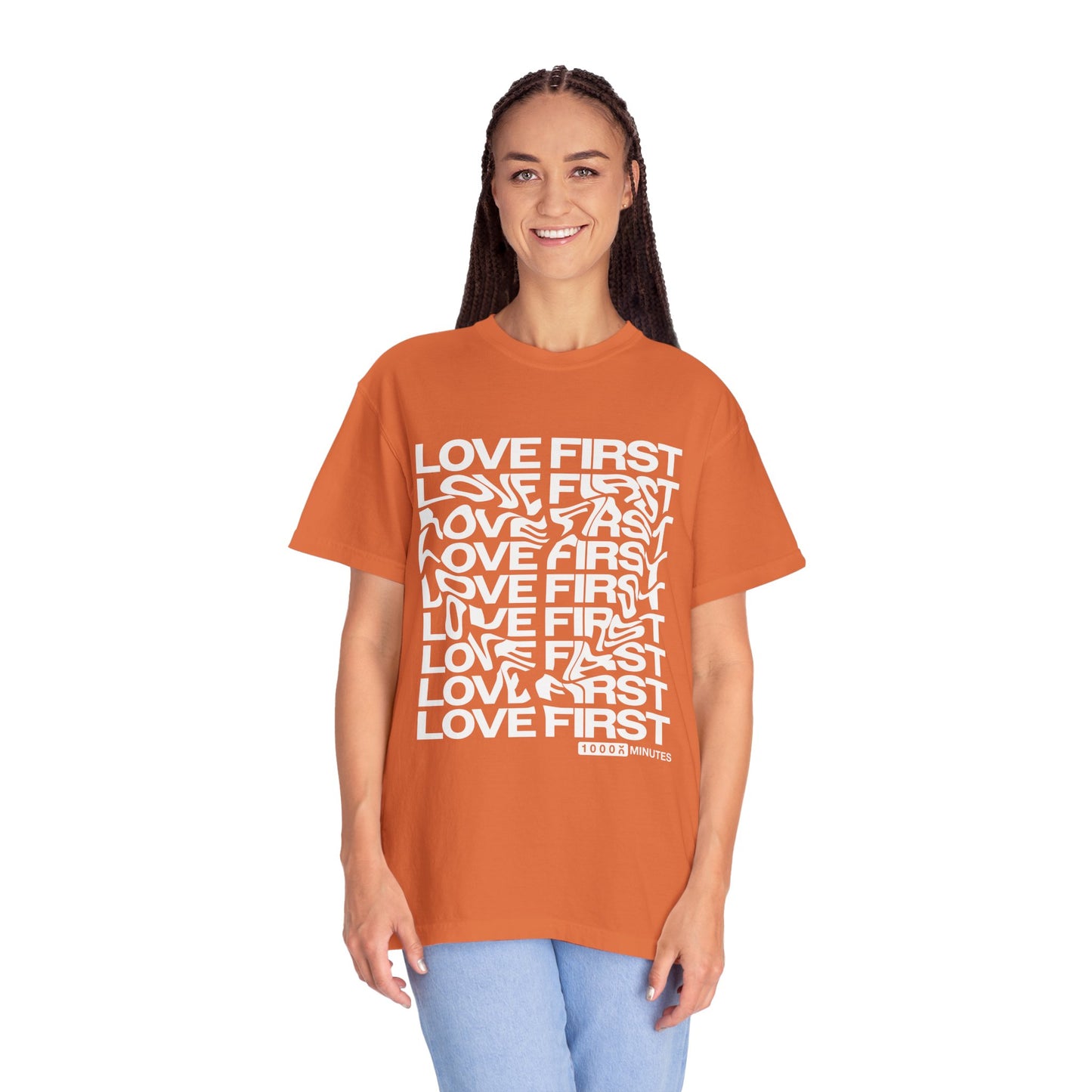 LOVE FIRST - Garment-Dyed Unisex T-Shirt, Vintage Style Tee, Casual Wear, Gift for Him/Her, Customizable Shirt