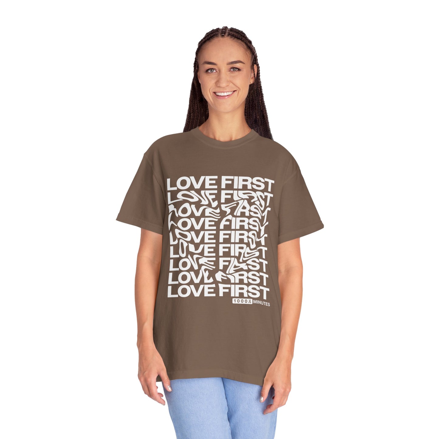 LOVE FIRST - Garment-Dyed Unisex T-Shirt, Vintage Style Tee, Casual Wear, Gift for Him/Her, Customizable Shirt