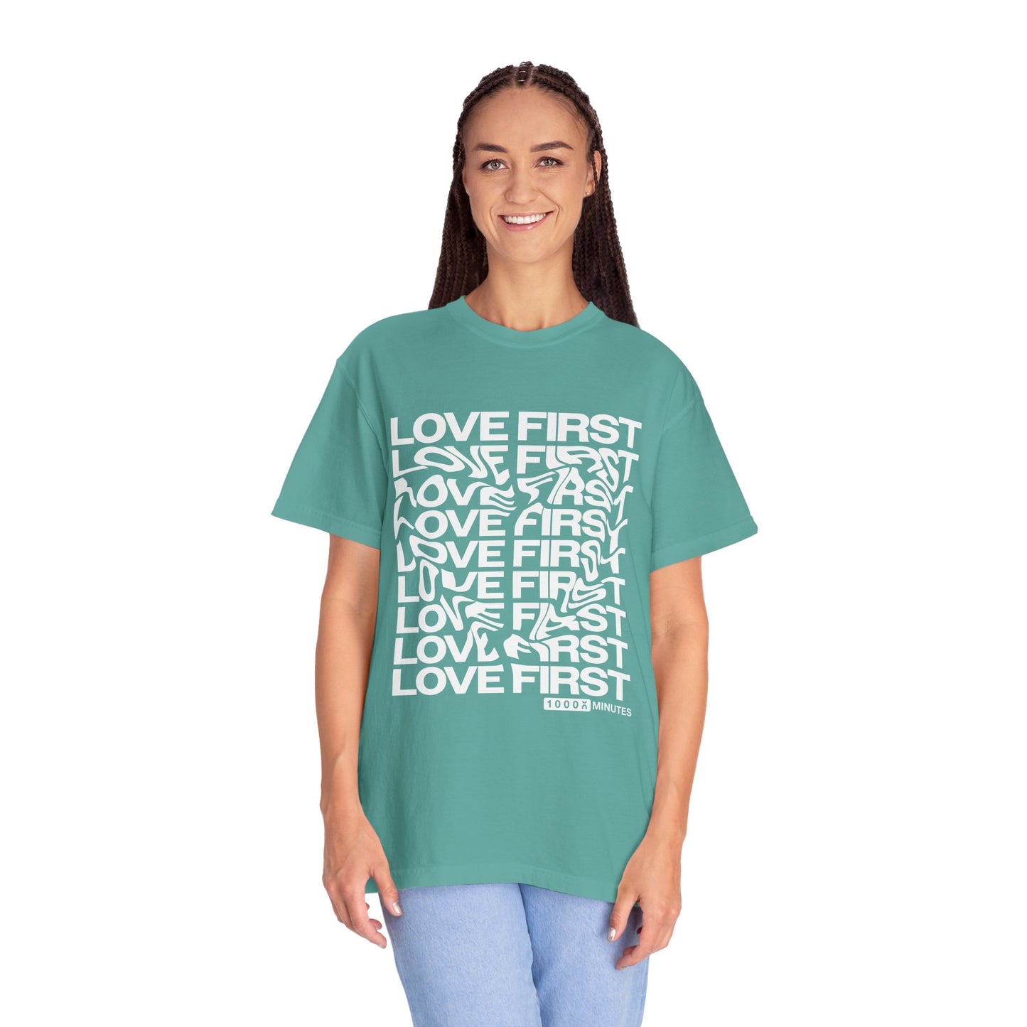 LOVE FIRST - Garment-Dyed Unisex T-Shirt, Vintage Style Tee, Casual Wear, Gift for Him/Her, Customizable Shirt