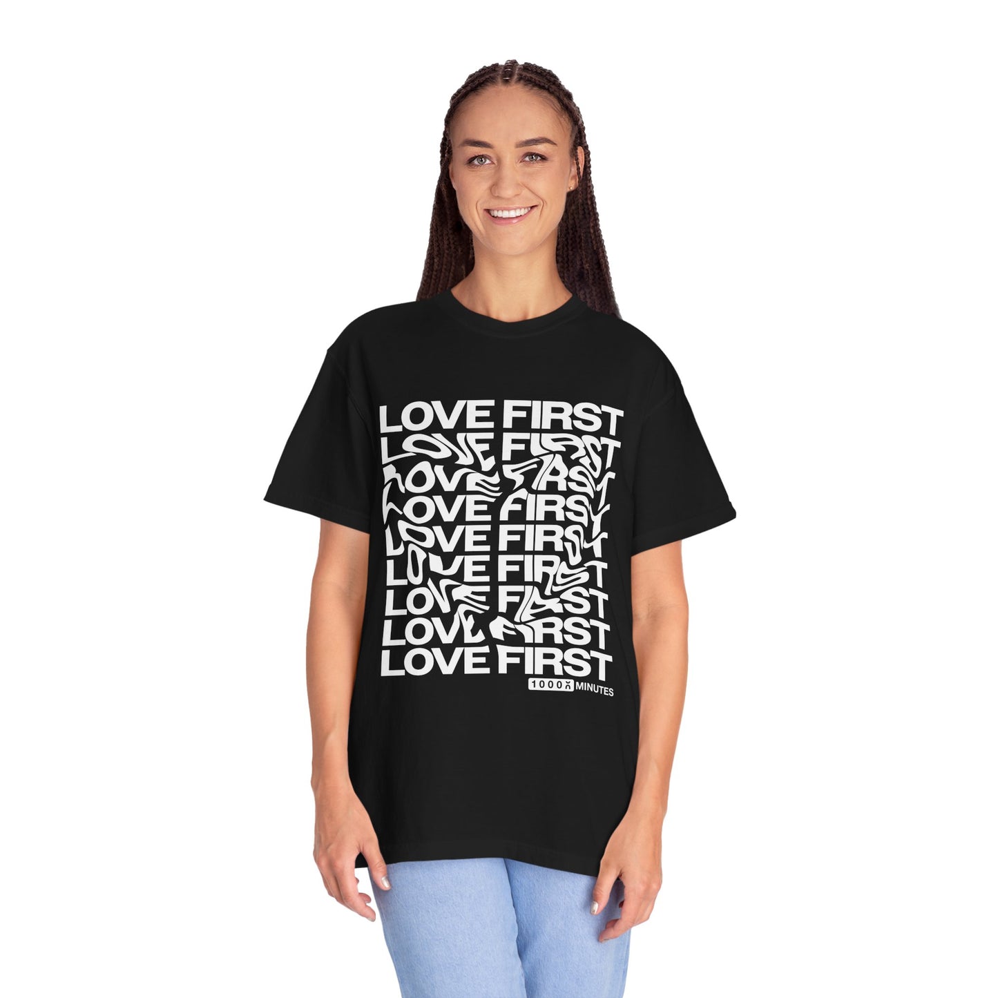 LOVE FIRST - Garment-Dyed Unisex T-Shirt, Vintage Style Tee, Casual Wear, Gift for Him/Her, Customizable Shirt