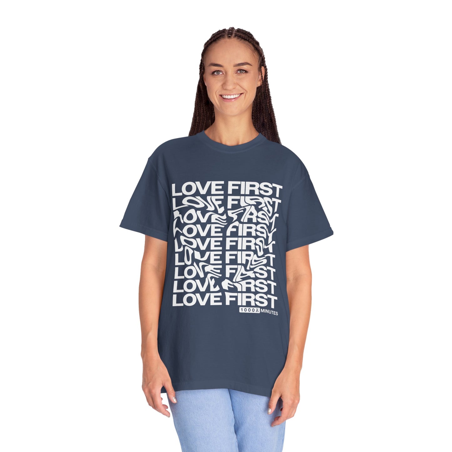 LOVE FIRST - Garment-Dyed Unisex T-Shirt, Vintage Style Tee, Casual Wear, Gift for Him/Her, Customizable Shirt